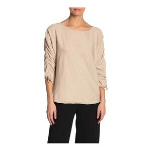 MAX Studio Ruched Knit Sweater Heather Oatmeal Size M